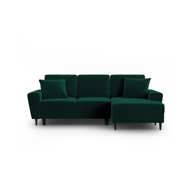 Zelena žametna raztegljiva kotna sedežna garnitura s prostorom za shranjevanje (desni kot/z ležalnikom) Kyoto – Cosmopolitan Design
