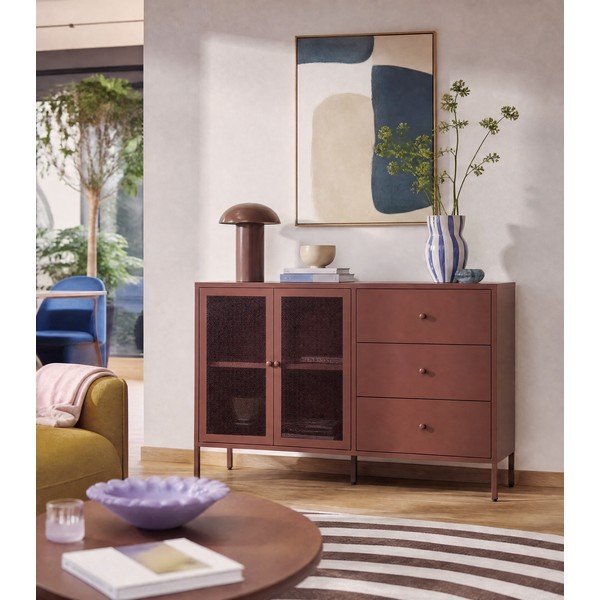 Bordo rdeča kovinska komoda 140x90x40 cm Fayna – Marckeric-image-1