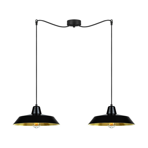 Črna dvojna viseča svetilka z detajli v bakreni barvi Sotto Luce Cinco, ⌀ 85 cm