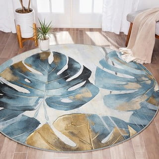 Modra pralna okrogla preproga ø 100 cm Golden Leaves – Mila Home