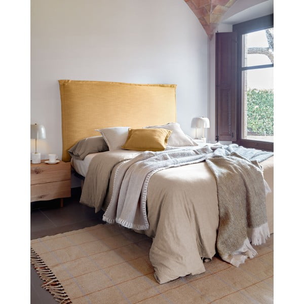 Gorčično rumeno oblazinjeno vzglavje 206x106 cm Tanit – Kave Home-image-1