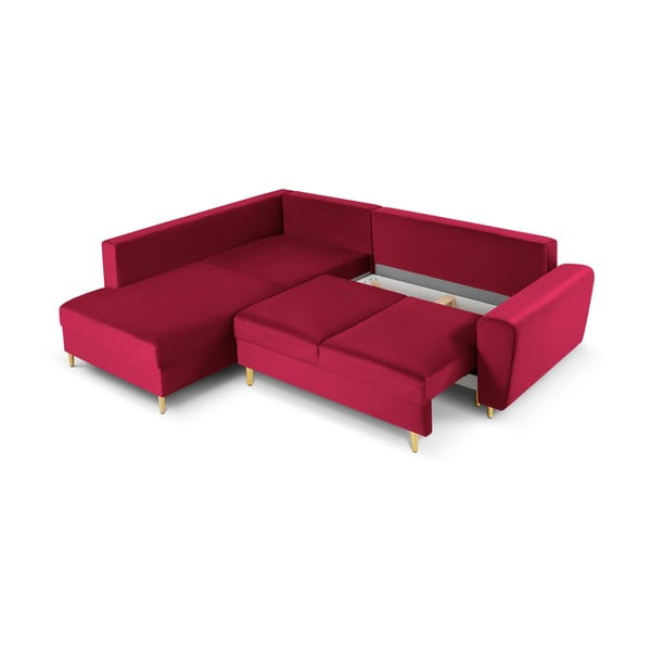 Rdeča žametna raztegljiva kotna sedežna garnitura s prostorom za shranjevanje (levi kot/v obliki črke L) Kyoto – Cosmopolitan Design-image-3