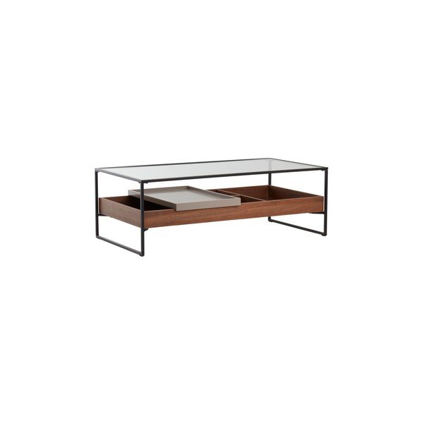 Klubska mizica s stekleno mizno ploščo v temni naravni barvi 60x120 cm Sveg – Jotex-image-3
