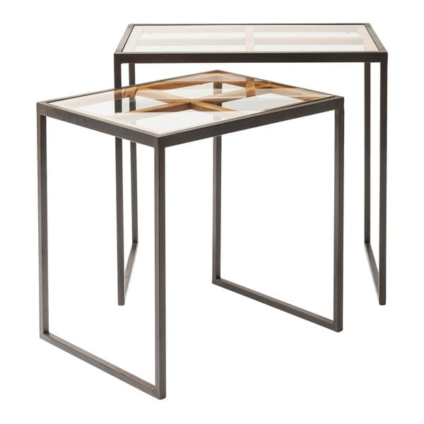Komplet 2 dodatnih mizic iz stekla in kovine Kare Design Beam