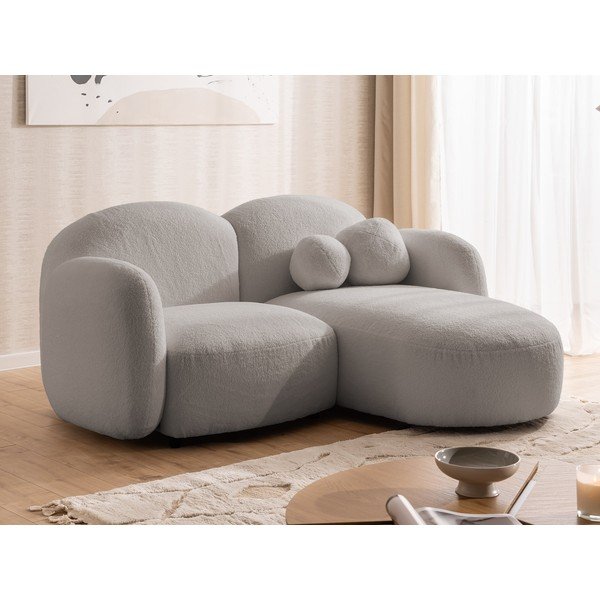 Siva kotna sedežna garnitura iz tkanine bouclé (desni kot/z ležalnikom) Orbit – Ropez-image-4