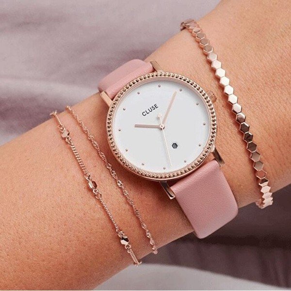 Ženska ura z rožnatim usnjenim pasom Cluse Le Couronnement-image-1