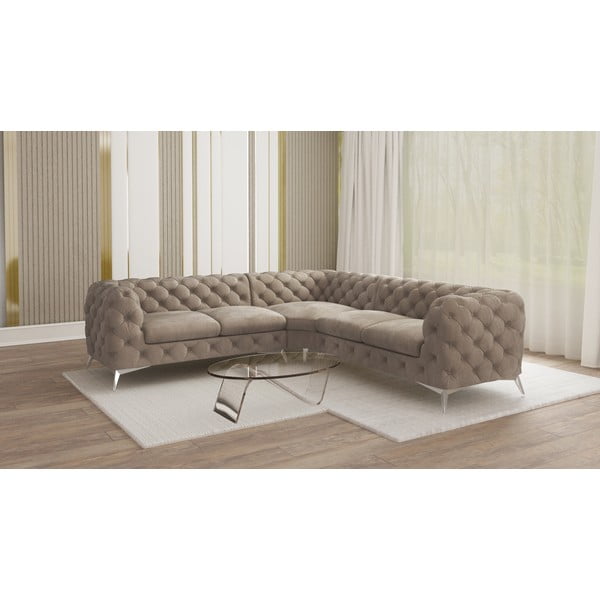 Sivo-bež žametna kotna sedežna garnitura Chelsea – Ropez-image-1