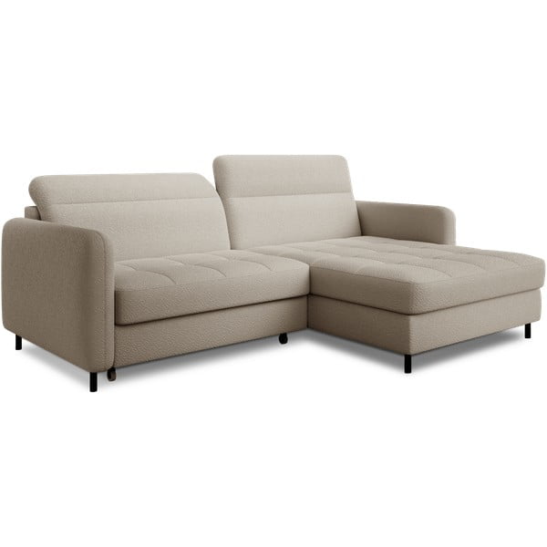 Bež raztegljiva/s prostorom za shranjevanje kotna sedežna garnitura iz tkanine bouclé (desni kot/z ležalnikom) Gomsi – ELTAP-image-2