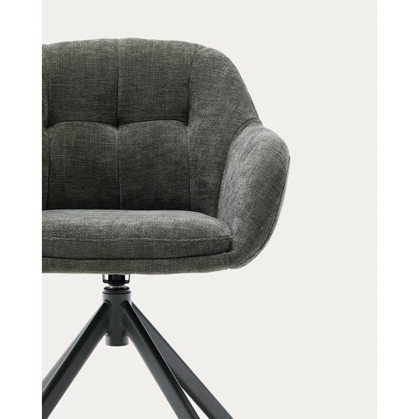 Temno zelen oblazinjen jedilni stol z nasloni za roke Dorina – Kave Home-image-2