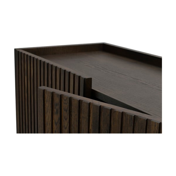 Temno rjava nizka komoda iz hrastovega lesa 160x75 cm Halifax - Rowico-image-1