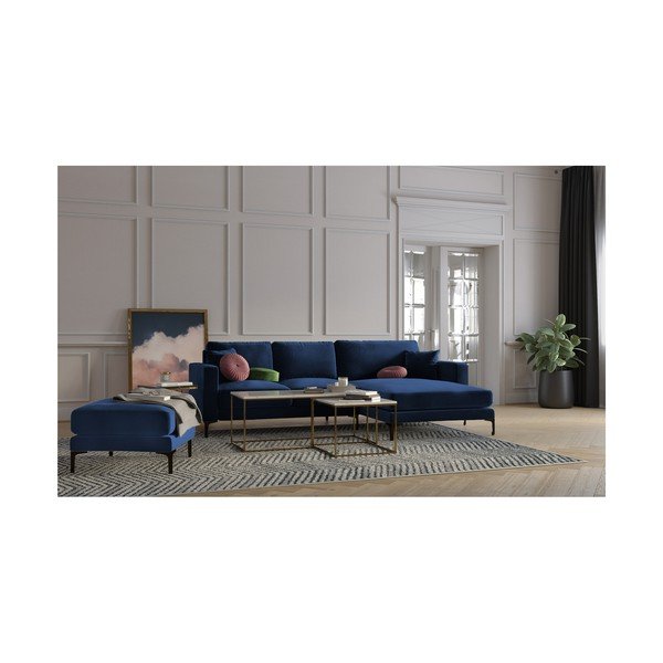 Mornarsko moder žameten tabure Kooko Home Harmony-image-3
