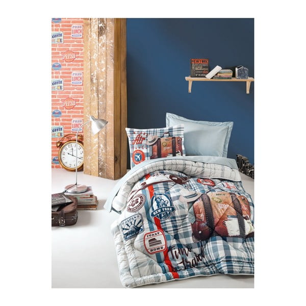 Komplet bombažne posteljnine, rjuh in prešite odeje za enojno posteljo Spicey, 160 x 260 cm
