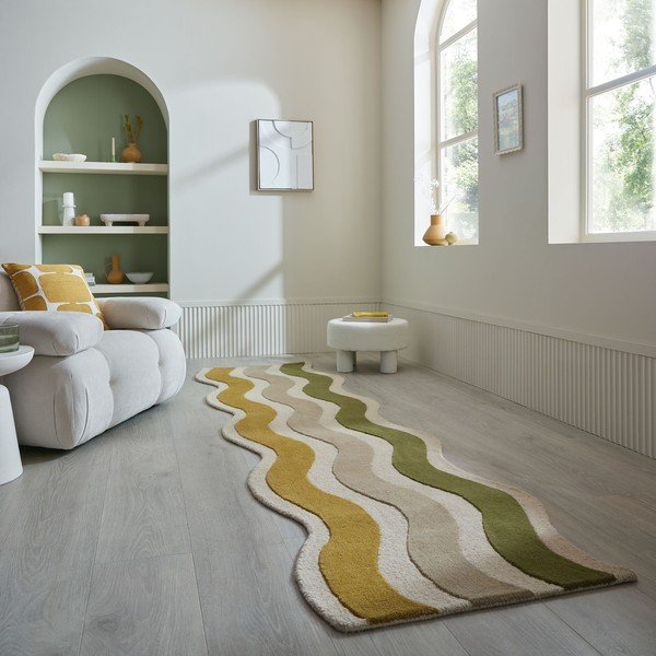 Zelen/v naravni barvi ročno tkan volnen tekač 80x300 cm Cascade Wool – Flair Rugs-image-1