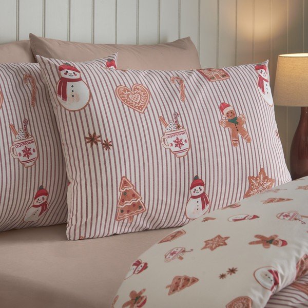Enojna posteljnina v naravni barvi 135x200 cm Christmas Gingerbread Stripe – Catherine Lansfield-image-2