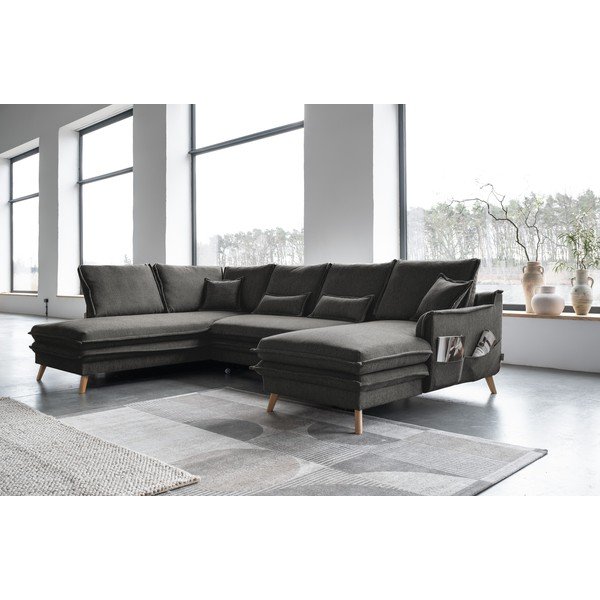 Temno siva raztegljiva kotna sedežna garnitura (levi kot/v obliki črke "U") Charming Charlie – Miuform-image-3