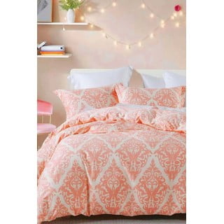 Rožnata/bež 4-delna podaljšana posteljnina za zakonsko posteljo iz renforce bombaža z rjuho 200x220 cm Damask – Mila Home
