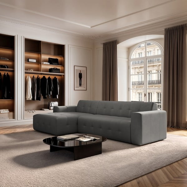 Siva žametna kotna sedežna garnitura (levi kot/z ležalnikom) Tuil – Rodier-image-1