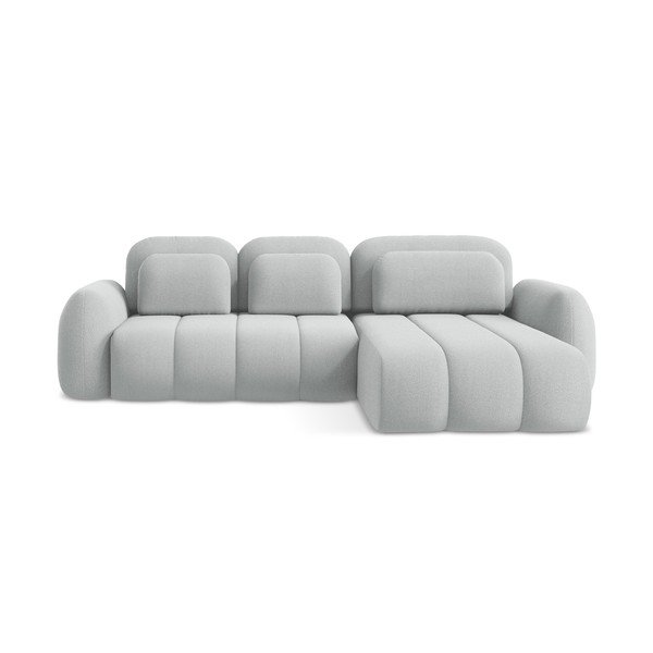 Svetlo siva raztegljiva kotna sedežna garnitura iz tkanine bouclé s prostorom za shranjevanje (desni kot/z ležalnikom) Pele – Makamii