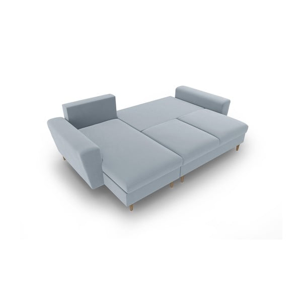 Svetlo modra žametna raztegljiva kotna sedežna garnitura s prostorom za shranjevanje Kyoto – Cosmopolitan Design-image-2