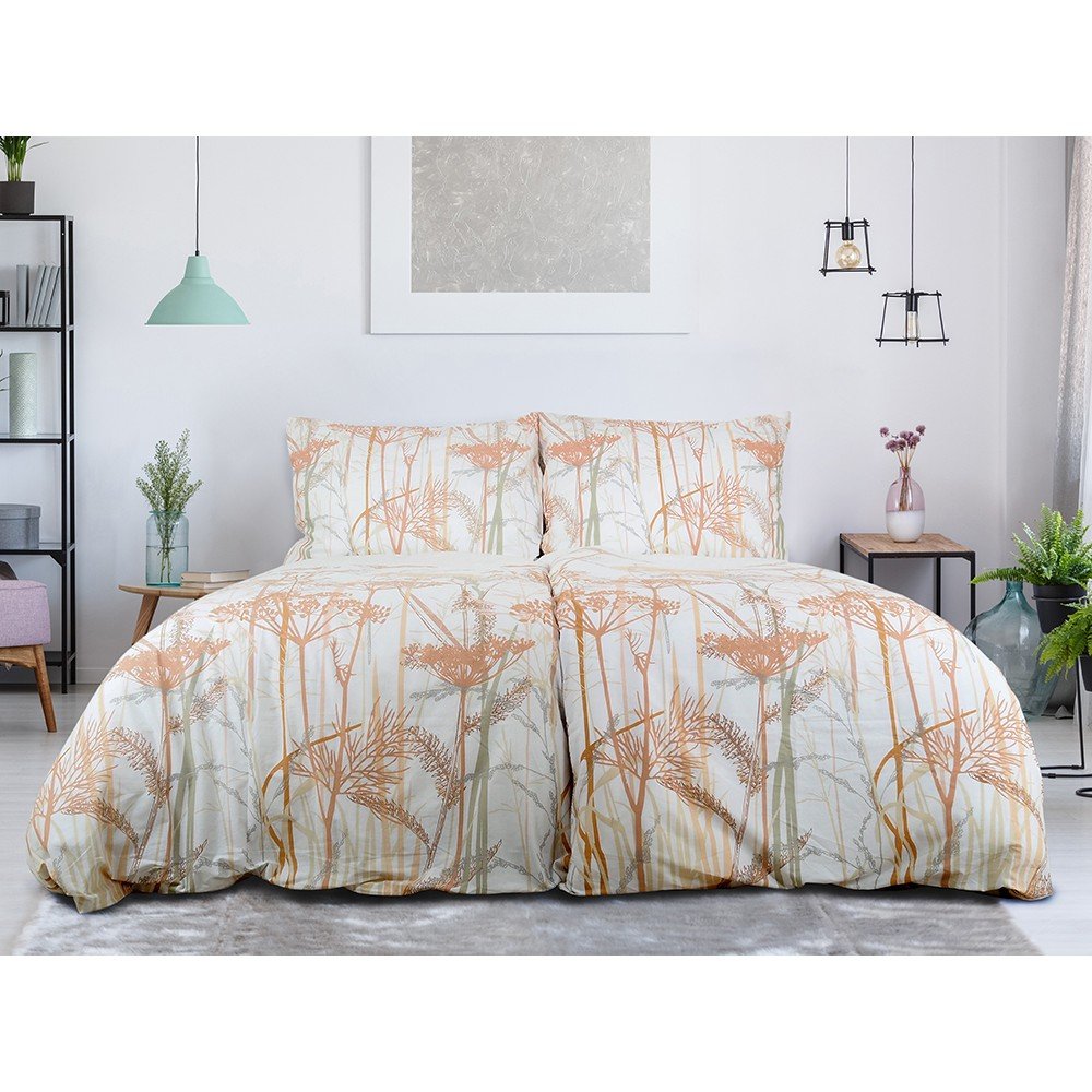 Enojna posteljnina iz krepa v beli in terakota barvi 140x200 cm Caraway