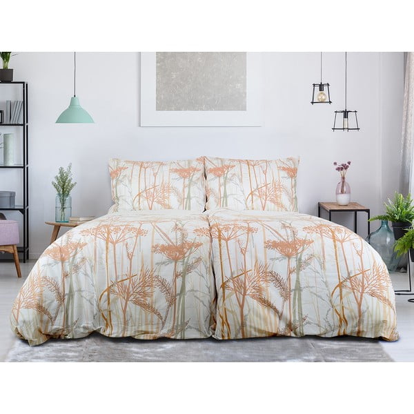 Enojna posteljnina iz krepa v beli in terakota barvi 140x200 cm Caraway – B.E.S.