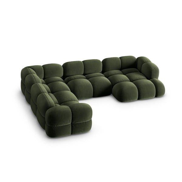 Zelena žametna kotna sedežna garnitura (levi kot/v obliki črke "U") Loretto – Cosmopolitan Design-image-1