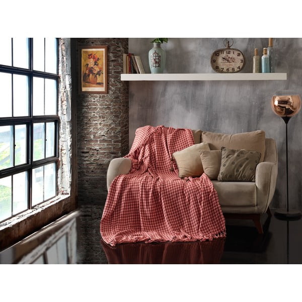 Roza bombažno prešito posteljno pregrinjalo EnLora Home Throw Brick Red Light Pink, 200 x 230 cm