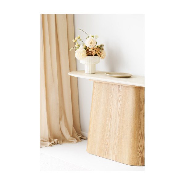 Kremno bela/v naravni barvi stranska mizica s kamnito mizno ploščo 40x130 cm Larvik – House Nordic-image-4