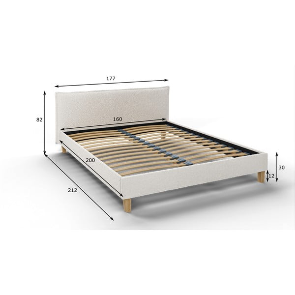 Kremno bela oblazinjena zakonska postelja z letvenim dnom 160x200 cm Tina – Ropez-image-4