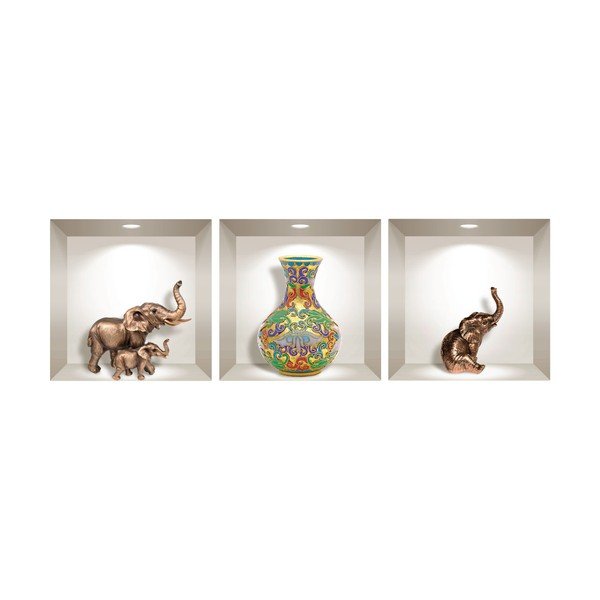 Komplet 3 3D stenskih nalepk Ambiance Elephants-image-2