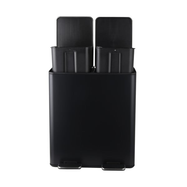 Mat črn jeklen koš za smeti za ločevanje odpadkov s pedalom 2x20 l Aliya – Spirella-image-2