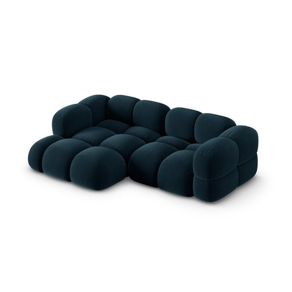 Temno modra žametna kotna sedežna garnitura (levi kot/z ležalnikom) Loretto – Cosmopolitan Design-image-3