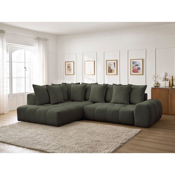 Zelena raztegljiva/s prostorom za shranjevanje kotna sedežna garnitura iz šenilje (levi kot/v obliki črke L) Everest – Bobochic Paris-image-1