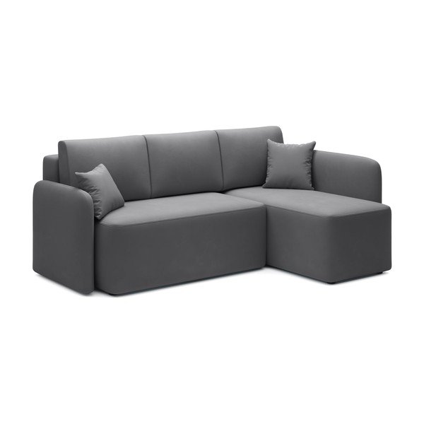 Sivorjava žametna raztegljiva/s prostorom za shranjevanje kotna sedežna garnitura (desni kot/z ležalnikom) Hadson – ELTAP-image-2