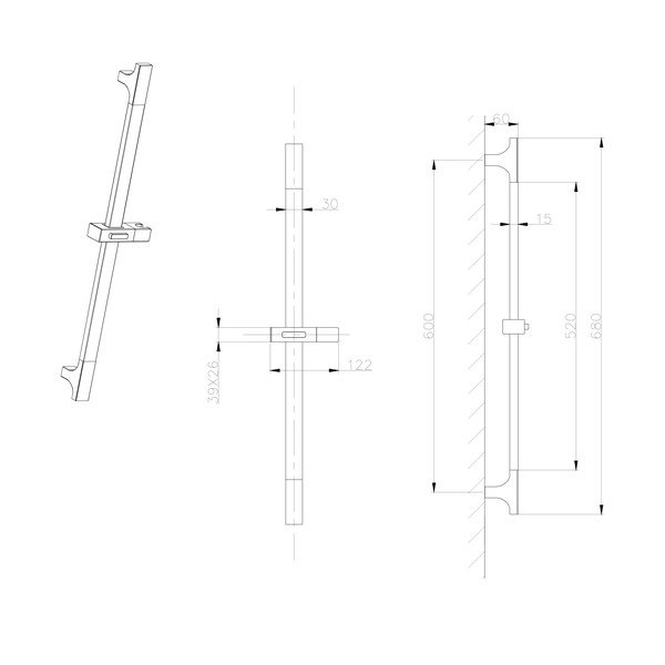 Stenski drog za tuš iz nerjavečega jekla v zlati barvi z drsnim nosilcem 68 cm – Sapho-image-1