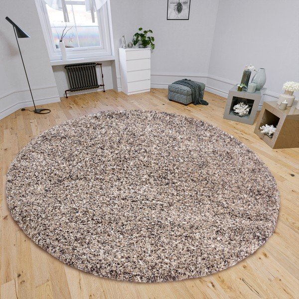 Bež okrogla preproga ø 120 cm Shag – Hanse Home-image-1
