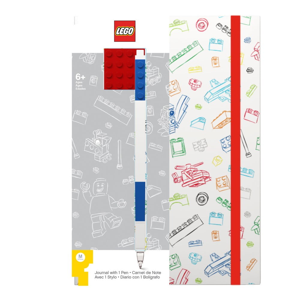 Rdeče-bela beležnica A5 z modrim pisalom LEGO®, 96 strani