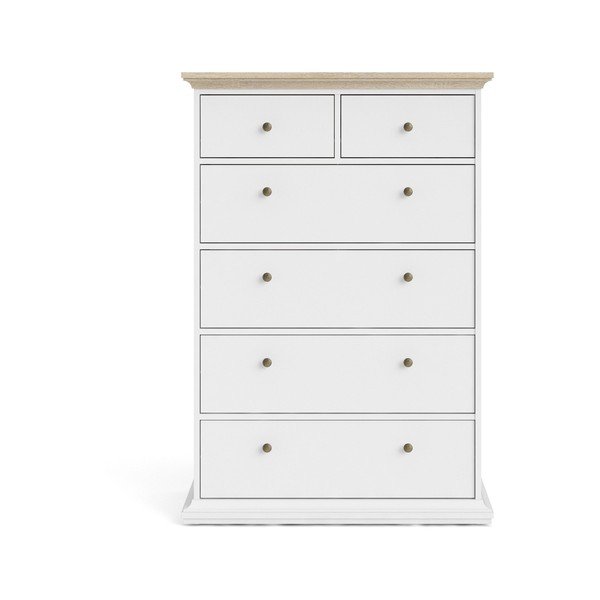 Bela komoda z detajli v hrastovem dekorju Tvilum Paris, 96 x 140 cm