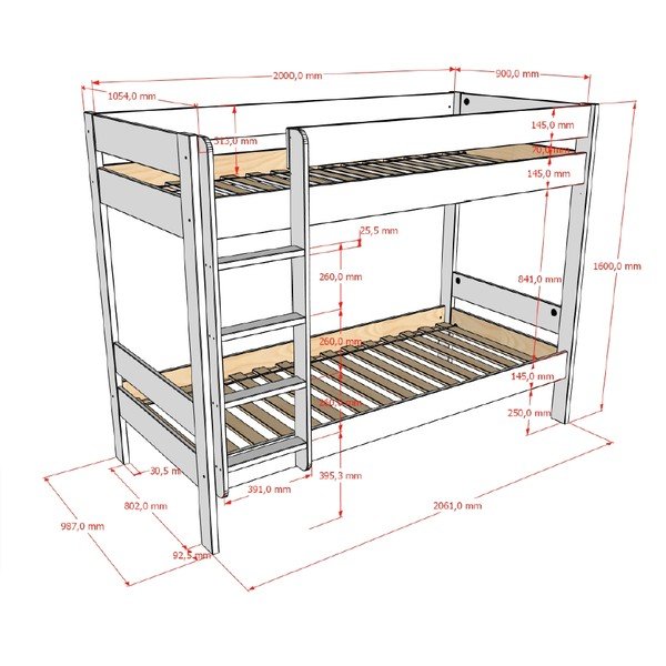 Bela pograd otroška postelja z letvenim dnom 90x200 cm Primo – Vipack-image-2