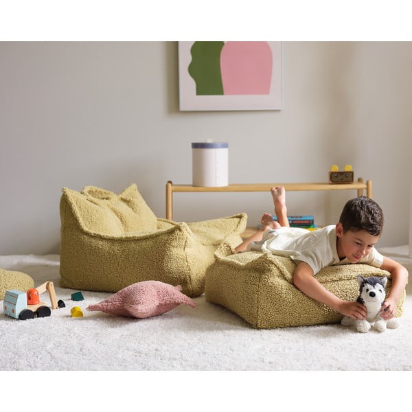 Zelena otroška vreča za sedenje iz tkanine bouclé Square – Wigiwama-image-2