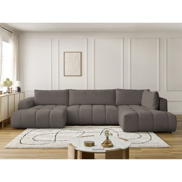 Temno siva raztegljiva/s prostorom za shranjevanje kotna sedežna garnitura (desni kot/v obliki črke "U") Fuji – Bobochic Paris-image-1