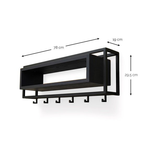 Črn stenski obešalnik iz masivnega hrasta s polico 78 cm School – Spinder Design-image-4