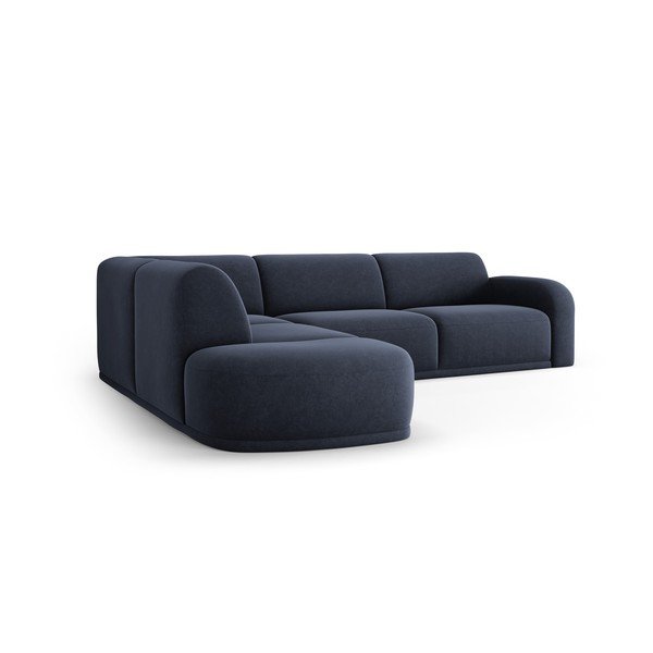 Temno modra žametna kotna sedežna garnitura Erin – Micadoni Home-image-3