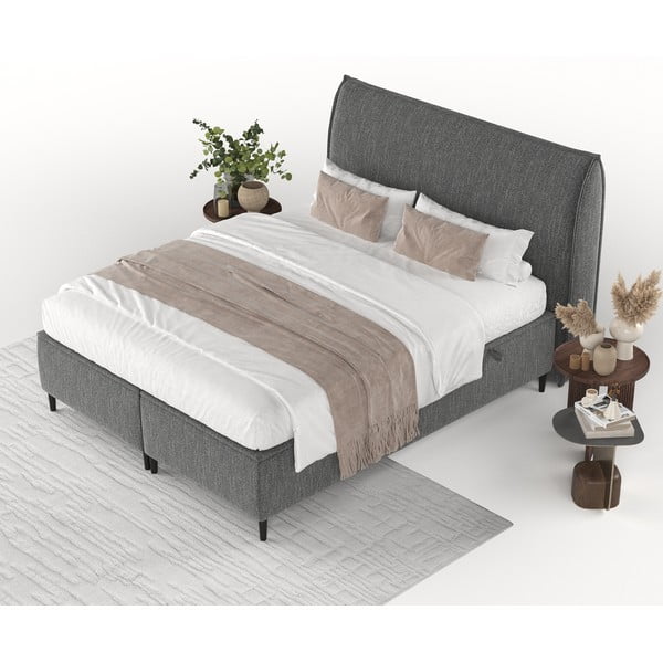 Siva oblazinjena zakonska postelja s prostorom za shranjevanje 140x200 cm Draco – Maison de Rêve-image-4