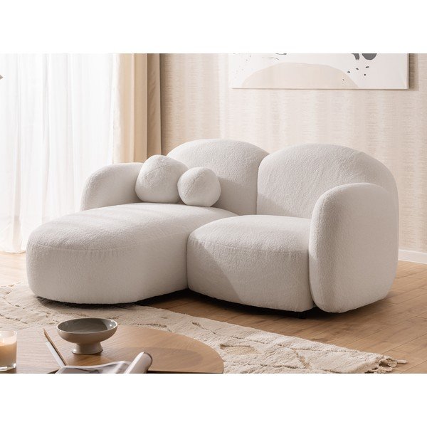 Kremno bela kotna sedežna garnitura iz tkanine bouclé (levi kot/z ležalnikom) Orbit – Ropez-image-4