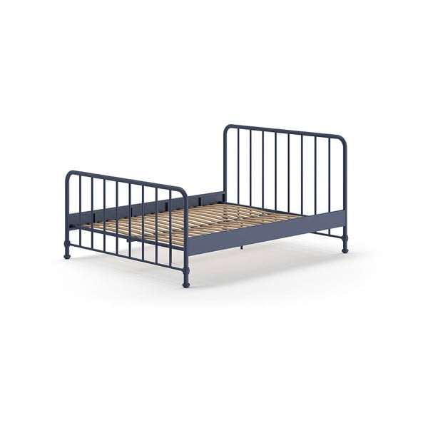 Modra kovinska zakonska postelja z letvenim dnom 160x200 cm BRONXX – Vipack-image-2
