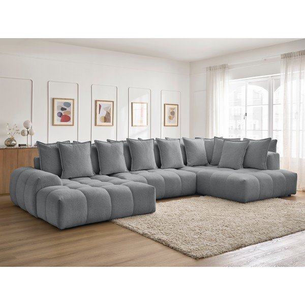 Temno siva raztegljiva/s prostorom za shranjevanje kotna sedežna garnitura iz šenilje (desni kot/v obliki črke "U") Everest – Bobochic Paris-image-1