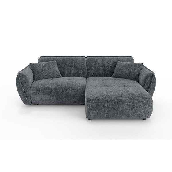 Temno siva kotna sedežna garnitura iz šenilje (desni kot/z ležalnikom) Nelia – Ropez