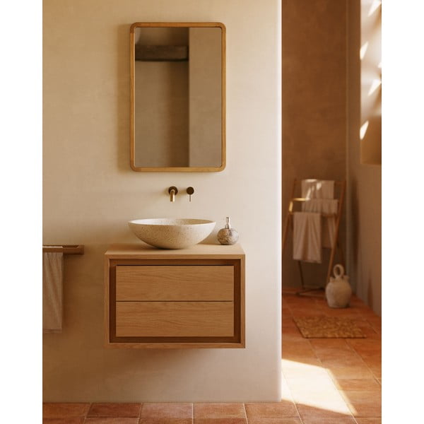 Rjava stenska omarica za pod umivalnik iz masivnega tika 60x40 cm Kenta – Kave Home-image-1