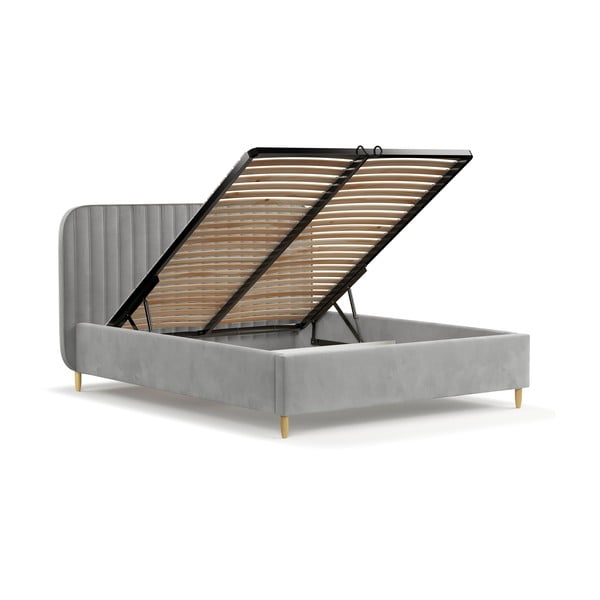 Siva oblazinjena postelja s prostorom za shranjevanje z letvenim dnom 120x200 cm Noto – Maison de Rêve-image-3